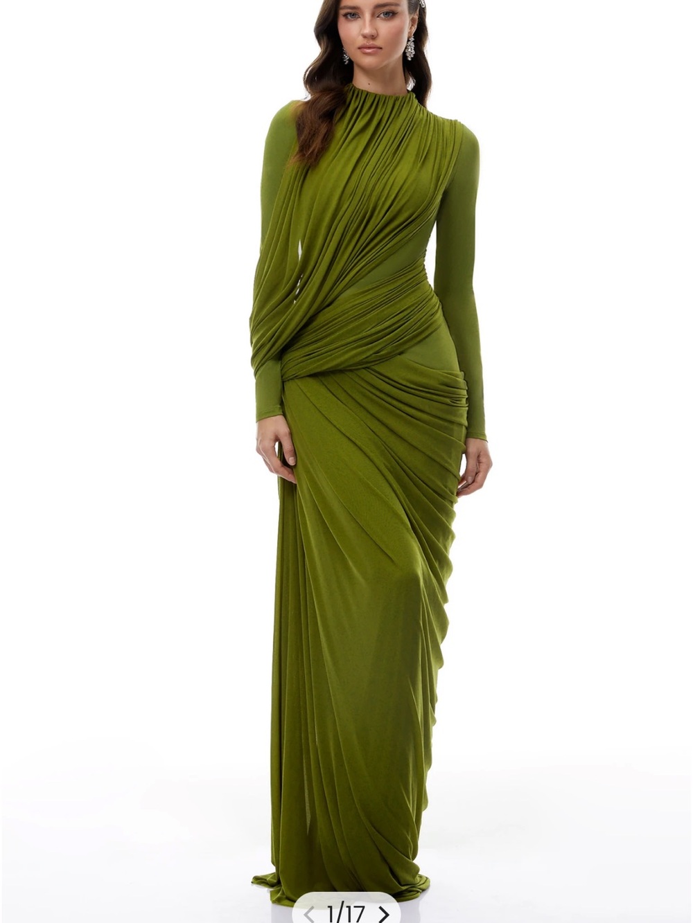 Green Asymmetrical Ruched Maxi Dress